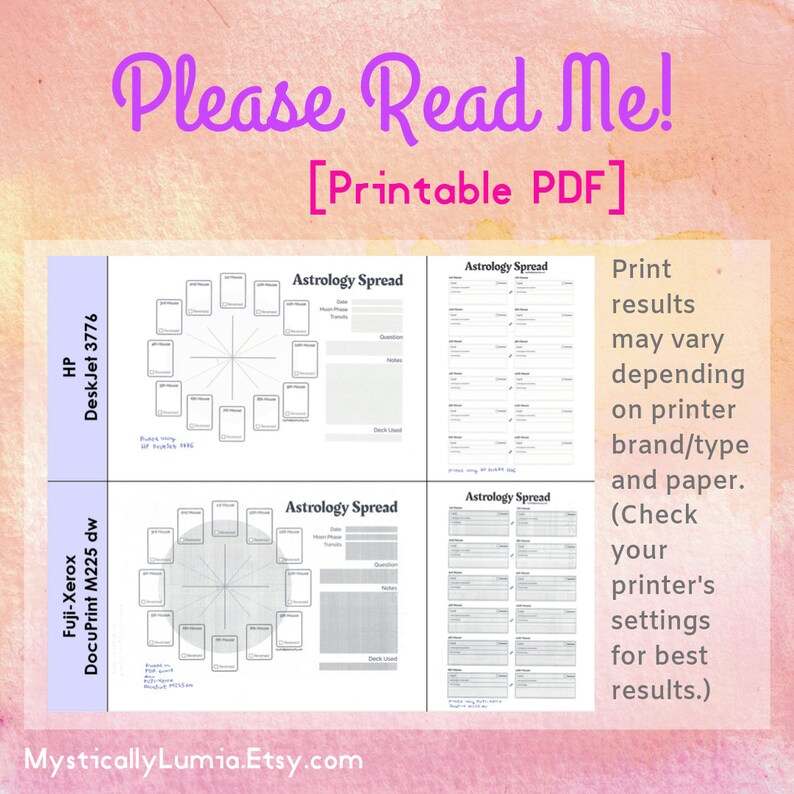 2-Page Printable Tarot Journal Insert Astrology Spread | Etsy