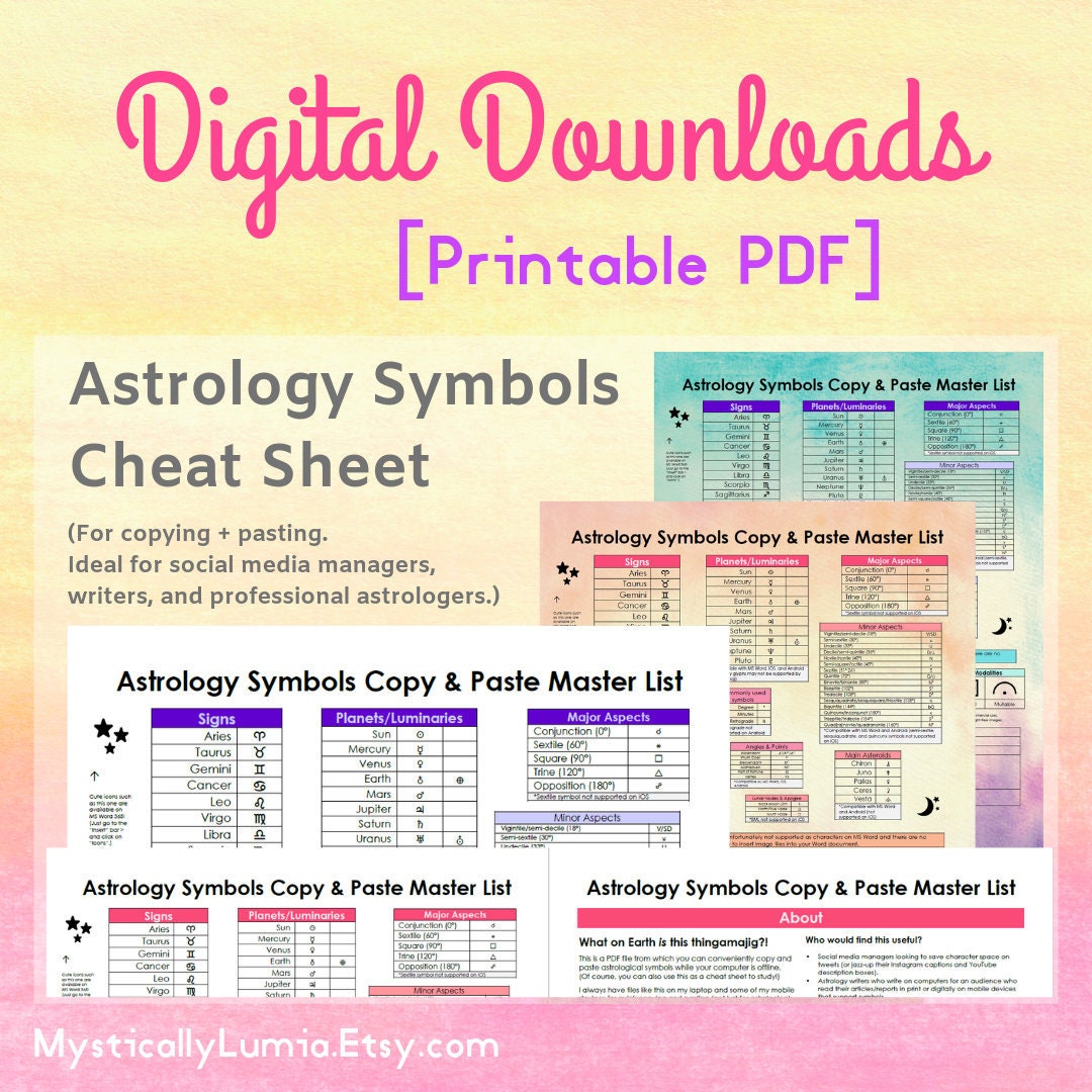 Astrology Symbols Cheat Sheet (for Copy and Paste) &amp; Classical Elements ...