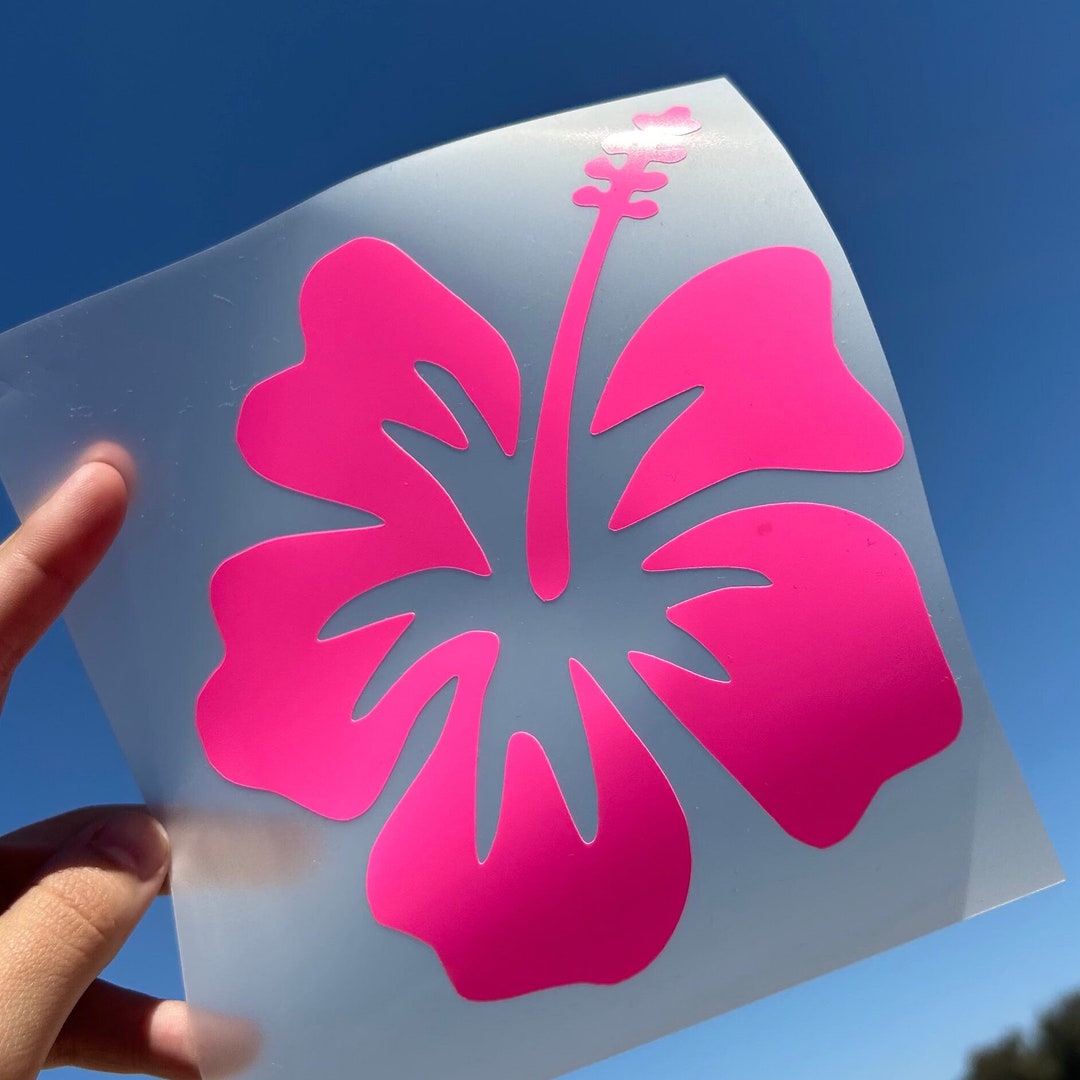 Hibiscus Flower Hawaiian Car Truck Window Laptop Vinyl Decal Sticker (Hot Pink Green) In | Whizz Decals - Foto 4
