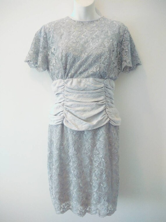 Vintage 80s lace dress, grey Size 10 - image 2