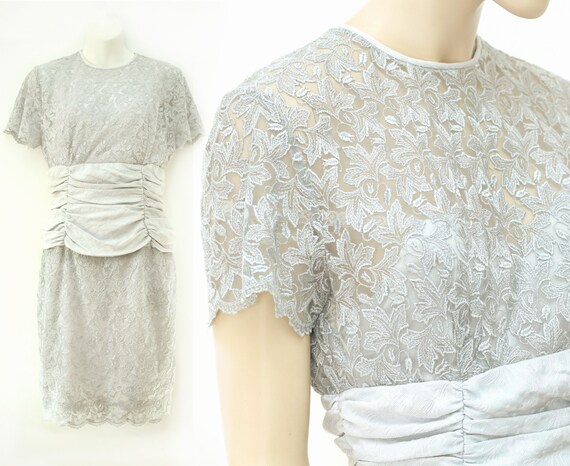 Vintage 80s lace dress, grey Size 10 - image 1