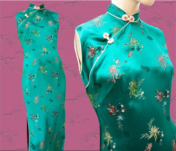 Vintage turquoise Cheongsam evening formal dress