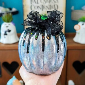 Holographic Black Drip Ceramic Pumpkin