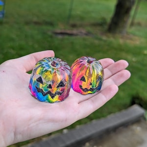 Mini Rainbow Holographic Resin Pumpkin