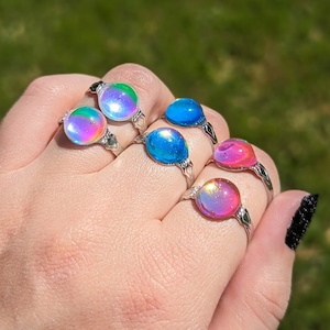 Holographic Crystal Ball Adjustable Resin Ring