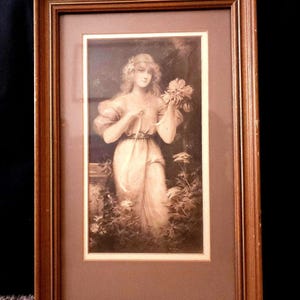 Vintage R.R. Wichera Framed Print, Beautiful Lady with Flowers, Signed
