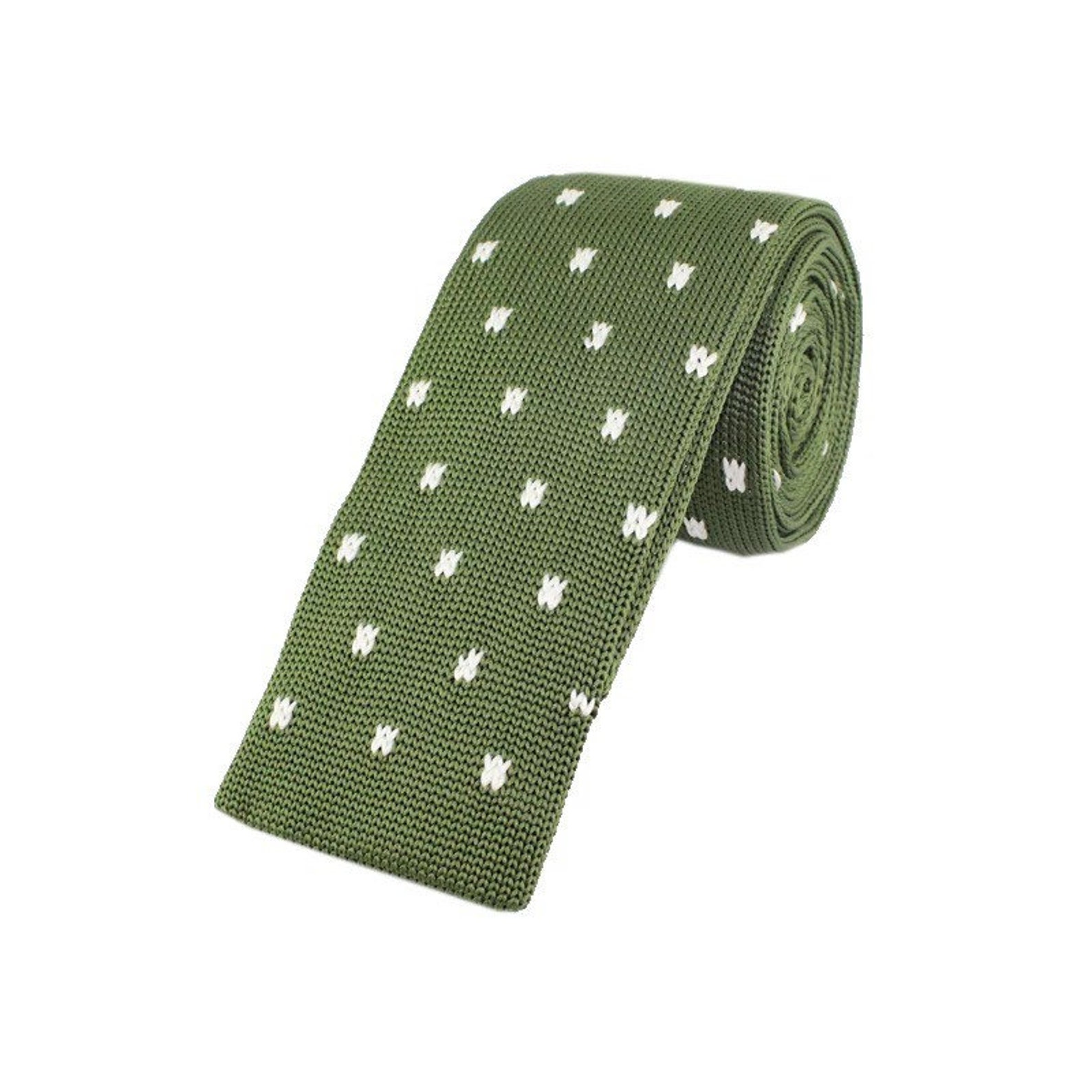 Mens tie olive green skinny tie with with dots Etsy