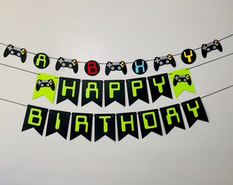 Gamer Happy Birthday Banner * Video Game Banner * Video Game Party * Gamer Birthday Party * Gamer decorations * Party Decor * Level on