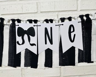 Black Bow ONE High Chair Banner: 1st Birthday Garland