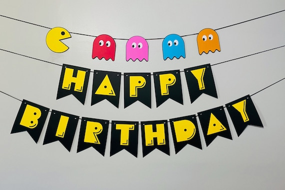 PACMAN Happy Birthday Banner Pacman Banner Retro Party | Etsy