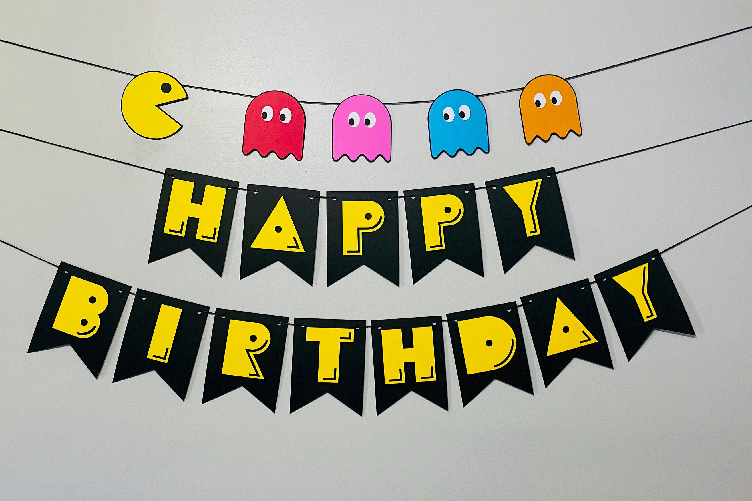 PACMAN Happy Birthday Banner Pacman Banner Retro Party - Etsy UK