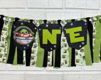 Baby Alien High Chair Banner: First Birthday Fabric Garland