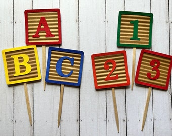 ABC Block Cupcake Toppers: Alphabet Birthday Party Decor