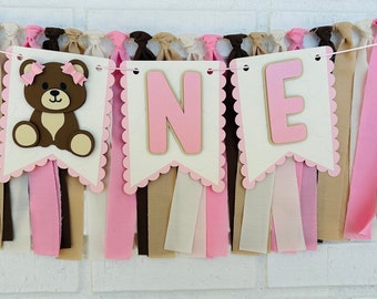 Teddy Bear ONE Banner: First Birthday High Chair Decor