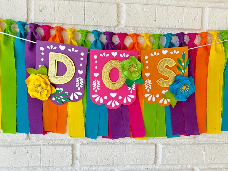 Fiesta High Chair Banner: First Birthday Papel Picado Decor DOS AND GARLAND