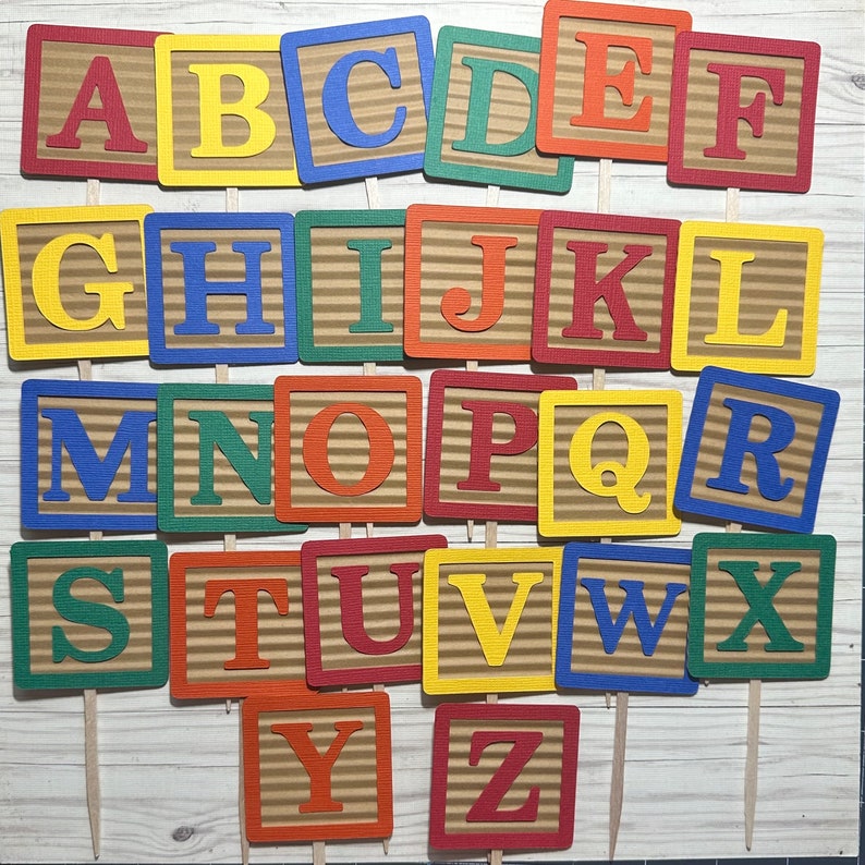 ABC Block Cupcake Toppers: Alphabet Birthday Party Decor - Etsy