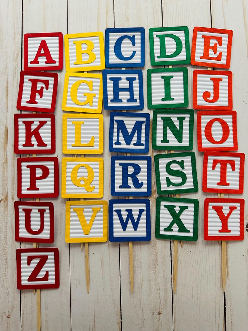 Abc Block Topper ABC Block Cupcake Toppers: ABC Party Decorations - Etsy