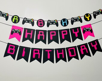 Video game birthday banner * Girl Gamer Birthday Banner * Gaming Banner * Pink gaming banner * Gaming Party Decor * Gamer