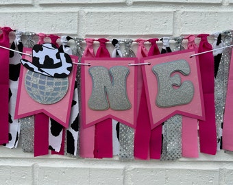 Disco Cowgirl High Chair Banner: First Rodeo Birthday Party