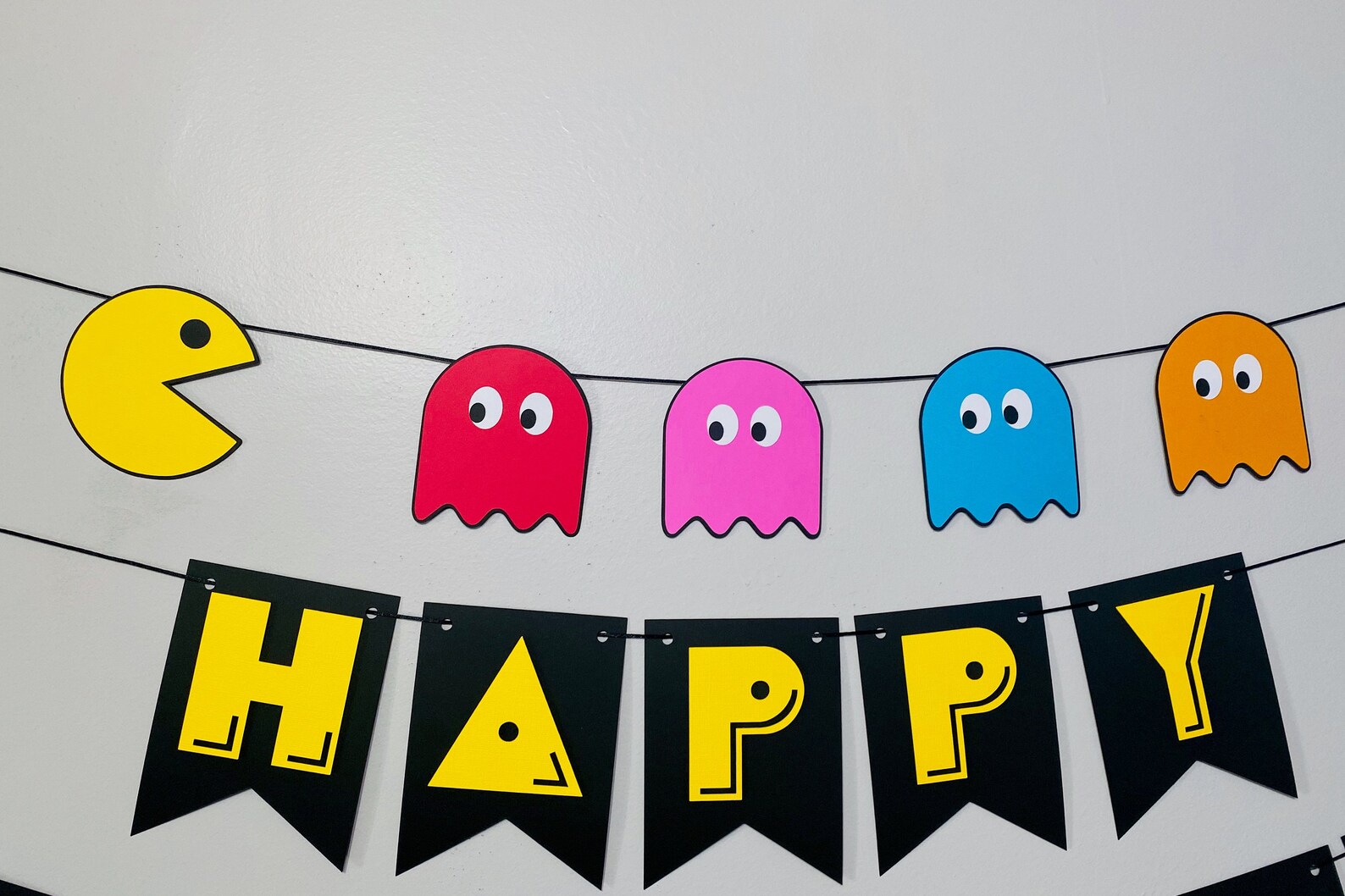 PACMAN Happy Birthday Banner Pacman Banner Retro Party | Etsy
