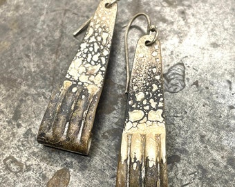 Upcycled Fire Patinated Silverware Tray Earrings