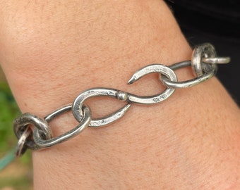 Handmade Solid Sterling Silver Chain Womens Bracelet 925 Rustic Oxidised Men's Silver Chain Bracelet
