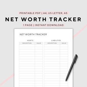 Net Worth Tracker, Asset & Liability Tracker, Finance Planner, Printable, A4/A5/US Letter, Instant Download PDF