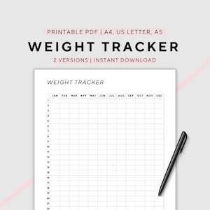 Year Weight Tracker, Health & Fitness Planner, Daily Weight Journal, Weight Loss Tracker, Printable, A4/A5/US Letter, Instant Download PDF