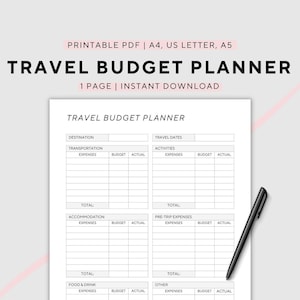 Travel Budget Planner, Vacation Planner, World Travel, Holiday Planner, Printable, A4/A5/US Letter, Instant Download PDF