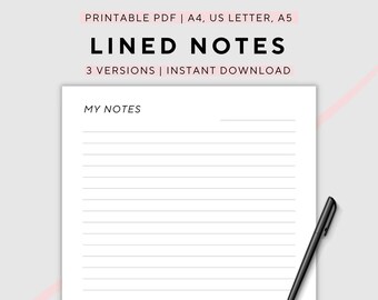Lined Notes Page Printable, Blue Border Notepad Paper | A4 & US Letter ...