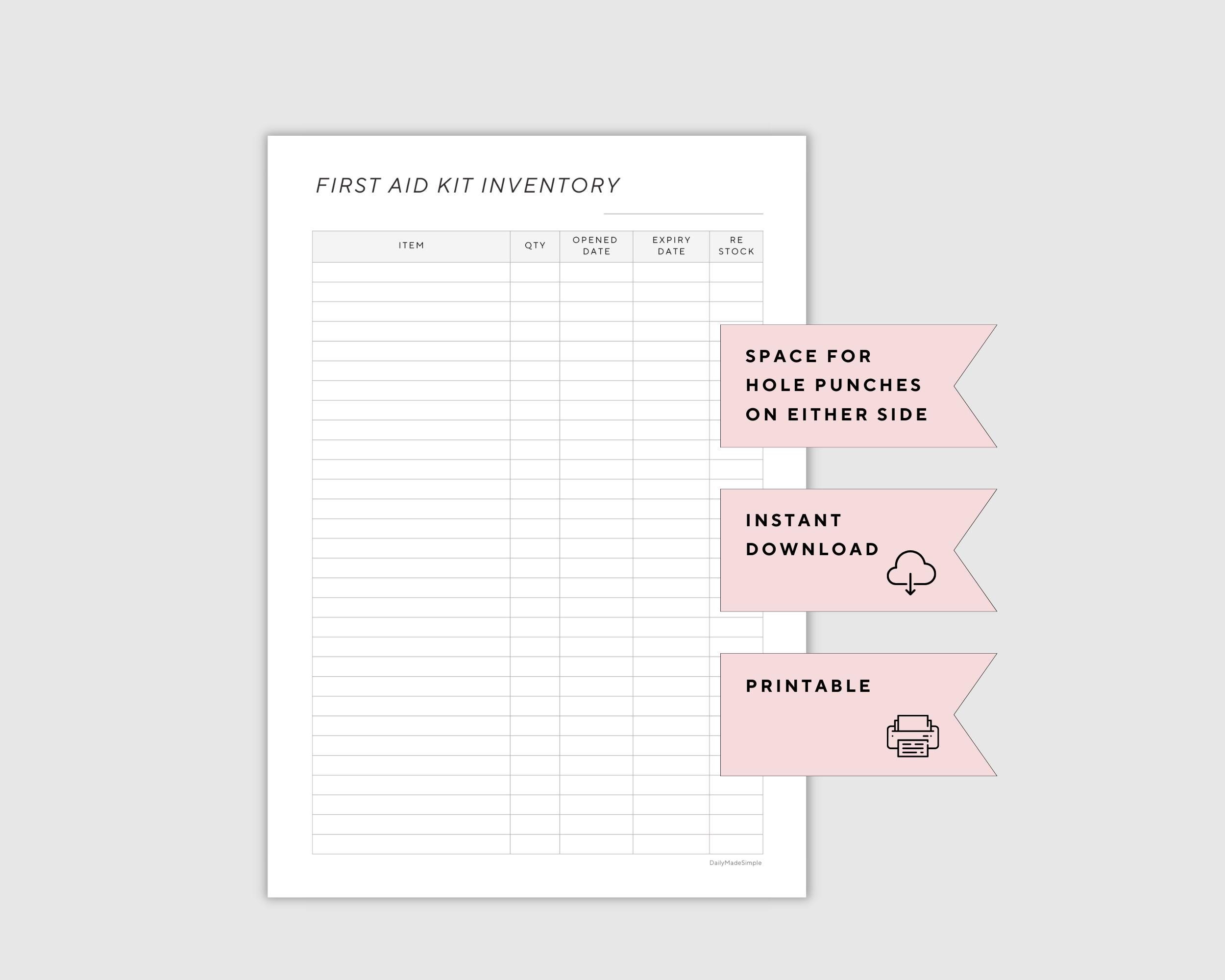 First Aid Kit Inventory, First Aid Kit List, Medical Planner, First Aid ...