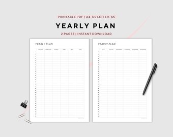 Yearly Plan, Printable, Year at a Glance, Future Log, Annual Overview, Printable, A4/A5/US Letter, Instant Download PDF