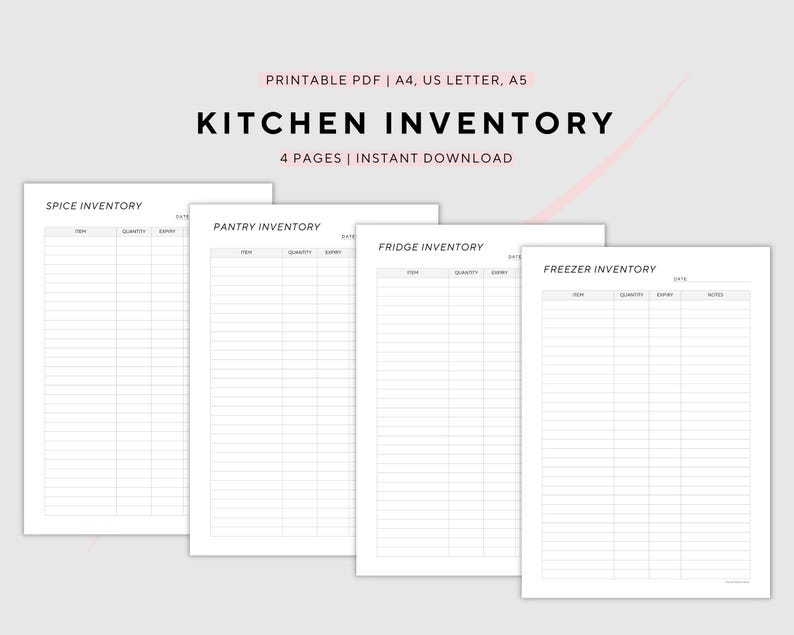 the best food inventory printables to organize your... Kitchen Inventory Trackers, Kitchen Organisation, Inventory Tracker ...