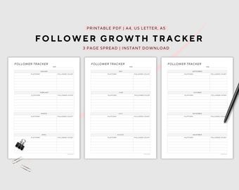 Follower Growth Tracker, Social Media Growth, Business Planner, Small Business, Printable, A4/A5/US Letter, Instant Download PDF