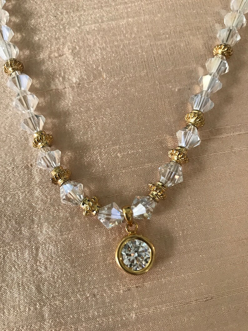 Cubic Zirconia Pendant Crystal 9 mm beads with gold plated Etsy