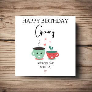 Carte d'anniversaire grand-mère • arc-en-ciel • à personnaliser • n'importe quel nom • ami • sœur • maman • maman • tasses • plantes • café