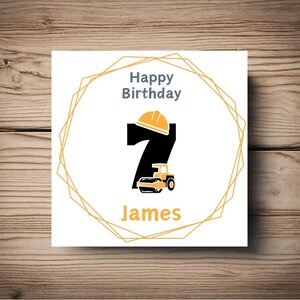 Cartão de 7º Aniversário • Sétimo • Escavador • Construção • Amarelo • Personalizar • Menino • Filho • Sobrinho • Neto • Deus Filho •
