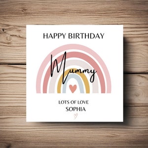Mama verjaardagskaart • regenboog • Personaliseer • elke naam • vriend • zus • moeder • mama • roze • hart