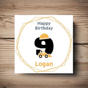 Carte d'anniversaire pour 9 ans • Neuvième • Digger • Construction • Jaune • À personnaliser • Garçon • Fils • Neveu • Petit-fils • Fils de dieu •