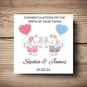 New Baby Card • Twins • Brother • Sister • Daughter • Son •