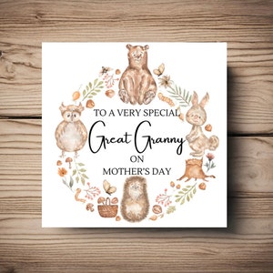 Cartão de Dia das Mães • Mamãe • Deus Mãe • Avó • Vovó • Babá • personalize • qualquer parentesco • Domingo das Mães • animais da floresta •