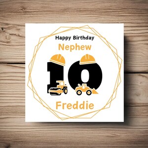 Cartão de aniversário da idade do sobrinho • qualquer idade • Escavador • Construção • Amarelo • Personalizar • Menino • Filho • Sobrinho • Neto • Deus Filho •