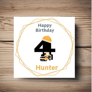 Biglietto per il 4° compleanno • quarto • Scavatore • Costruzione • Giallo • Personalizza • Ragazzo • Figlio • Nipote • Nipote • Dio Figlio •