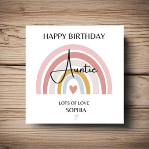 Carte d'anniversaire tante • arc-en-ciel • à personnaliser • n'importe quel nom • amie • sœur • maman • maman • rose • cœur