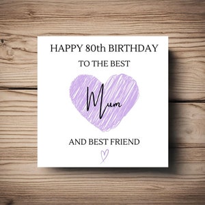 Moeder 80e verjaardagskaart • hart • Personaliseer • elke naam • elke leeftijd • vriend • zus • moeder • mama • oma • beste vriend • liefde • roze