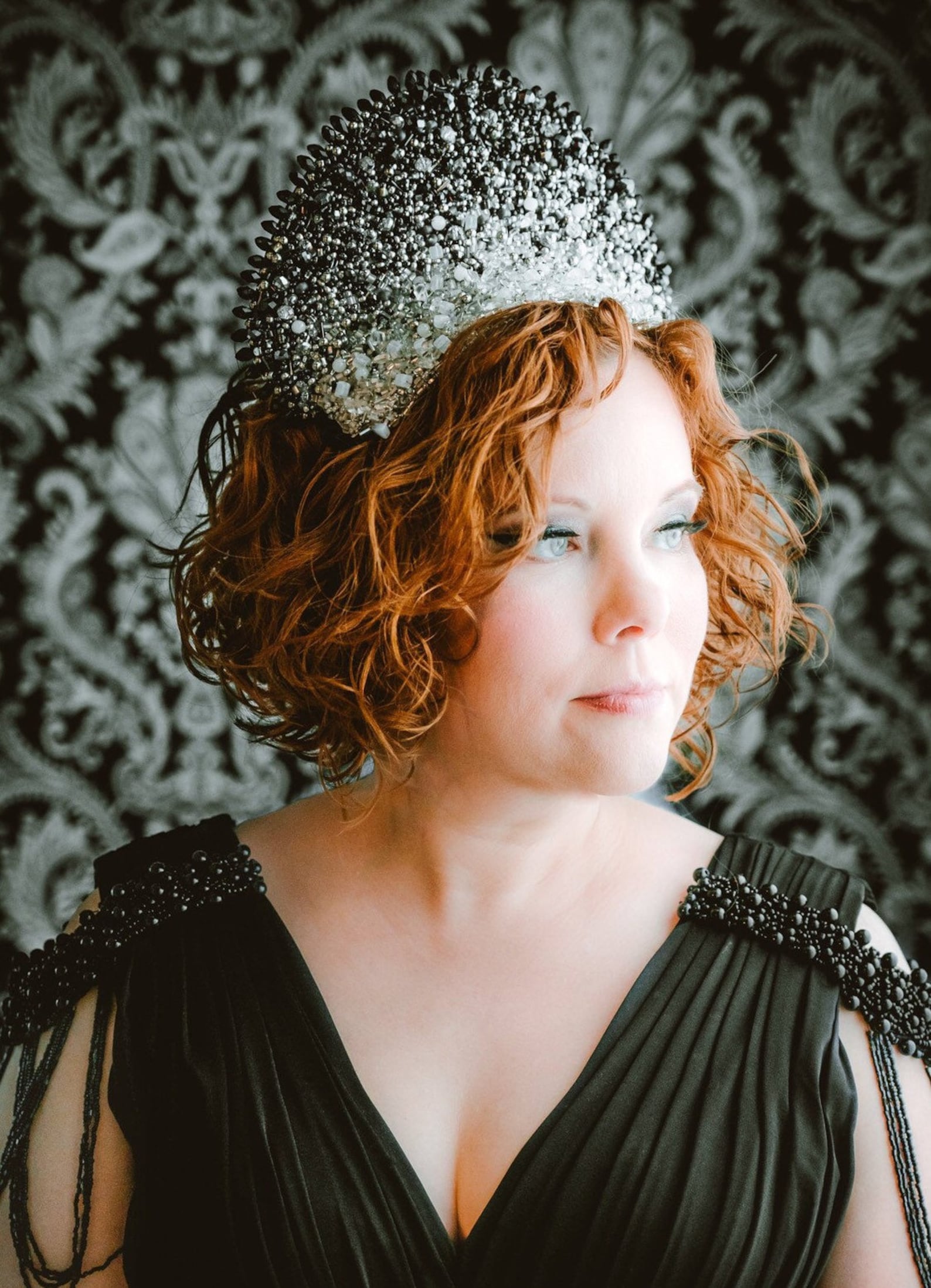 Beaded Kokoshnik Crown White to Black Headpiece Etsy