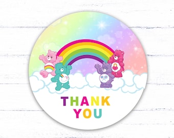 Care Bear Inspired- stickers, 2" round thank you sticker, packaging sticker, thank you labels, favor sticker - INSTANT DOWNLOAD