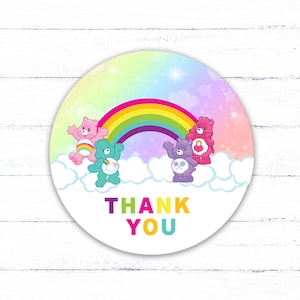 Care Bear Inspired- stickers, 2&quot; round thank you sticker, packaging sticker, thank you labels, favor sticker - INSTANT DOWNLOAD