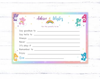 Care Bear Inspried- Advice for Parents to Be, INSTANT DOWNLOAD,  Baby Wish Card Wish for Baby,Baby Shower Ideas