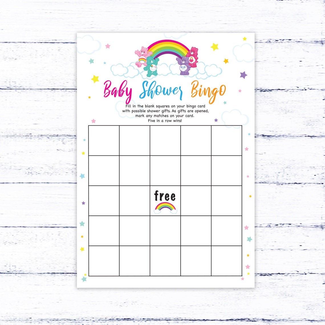 Care Bears Bingo Game. Virtual Printable Shower Game . Care Etsy